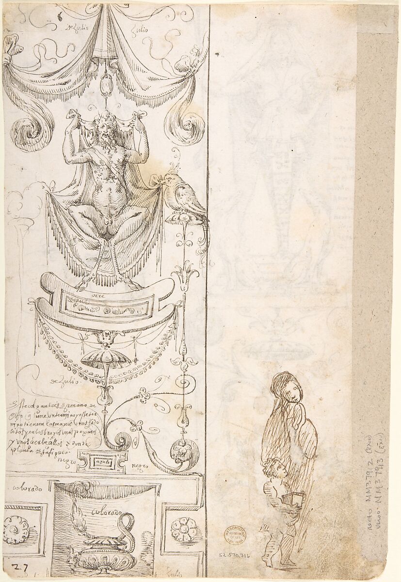 Female Term, seated figure, and fantastical creature (recto); Satyr and study of a woman and child (verso), ? attributed to Andrés de Melgar (Spanish, documented S. Domingo de la Calzada, died after 1554), Pen and brown ink