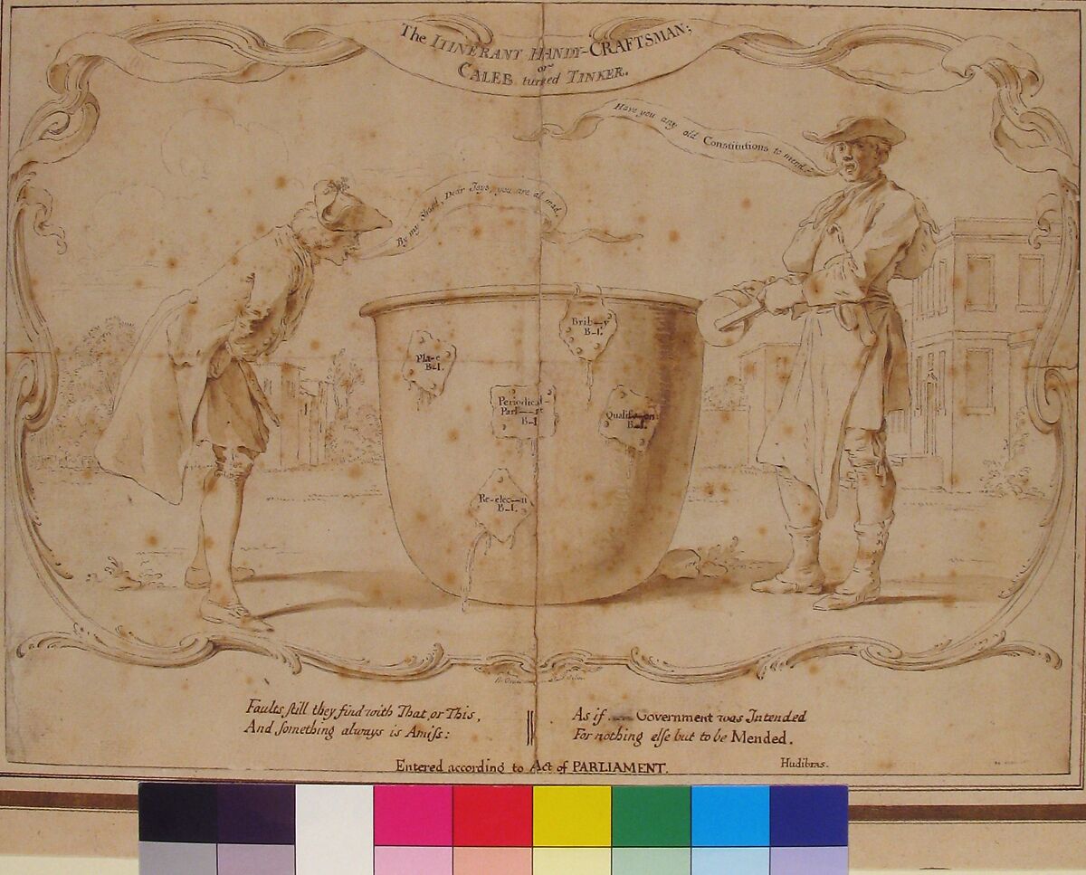 Design for an English Political Satire, Hubert François Gravelot (French, Paris 1699–1773 Paris), Pen and brown ink, brush and brown wash