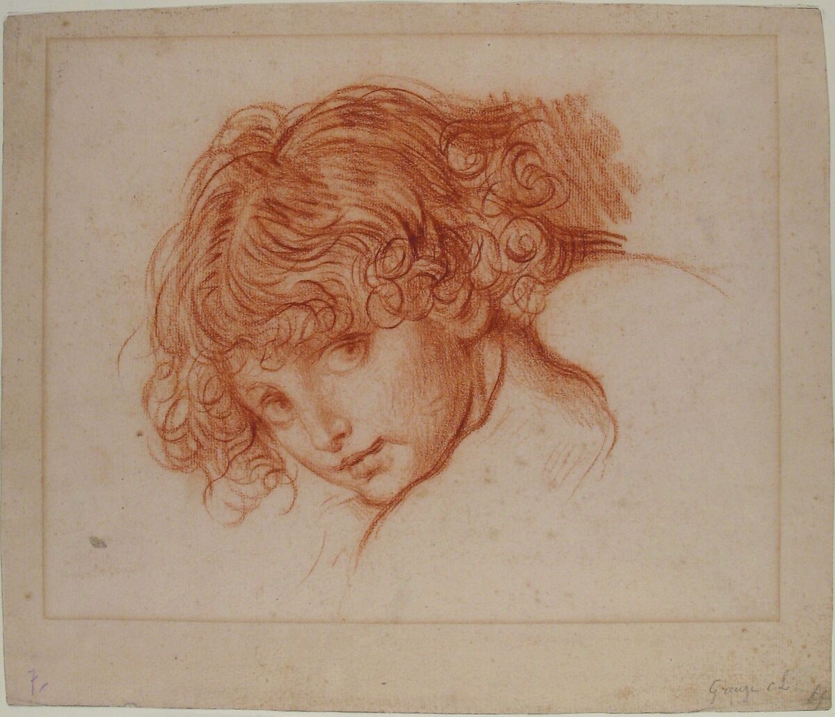 Girl's Head, Manner of Jean-Baptiste Greuze (French, Tournus 1725–1805 Paris), Red chalk
