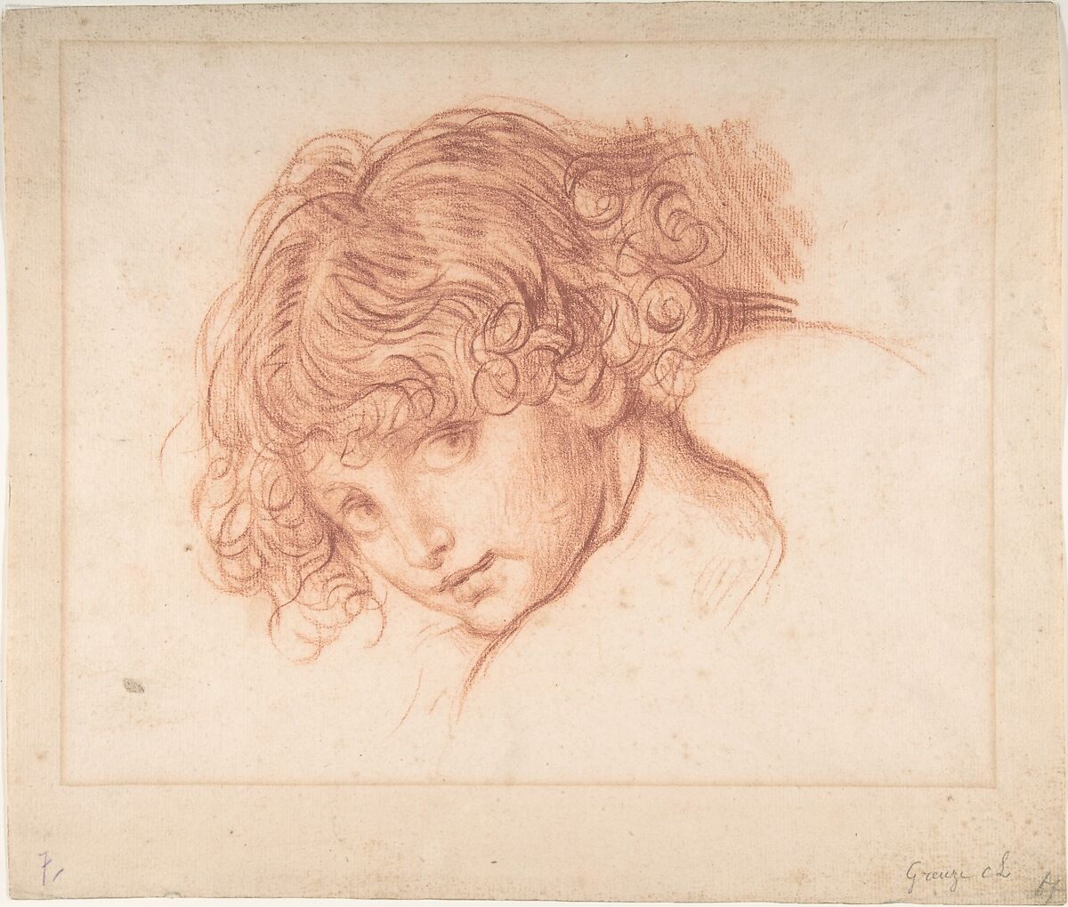 Girl's Head, Manner of Jean-Baptiste Greuze (French, Tournus 1725–1805 Paris), Red chalk 