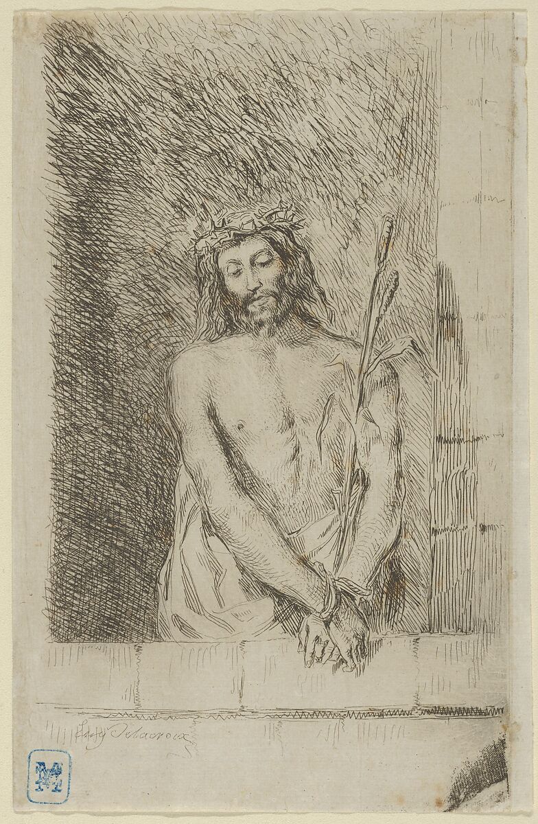 Ecce Homo (Christ with the Reed), Eugène Delacroix (French, Charenton-Saint-Maurice 1798–1863 Paris), Etching; first state of four 