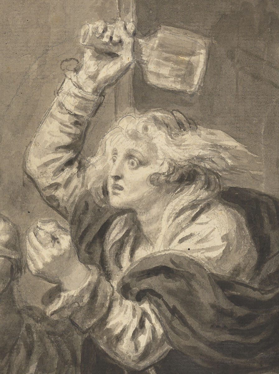 The Angry Wife, Jean-Baptiste Greuze (French, Tournus 1725–1805 Paris), Brush and black and gray wash, heightened with white, over traces of graphite