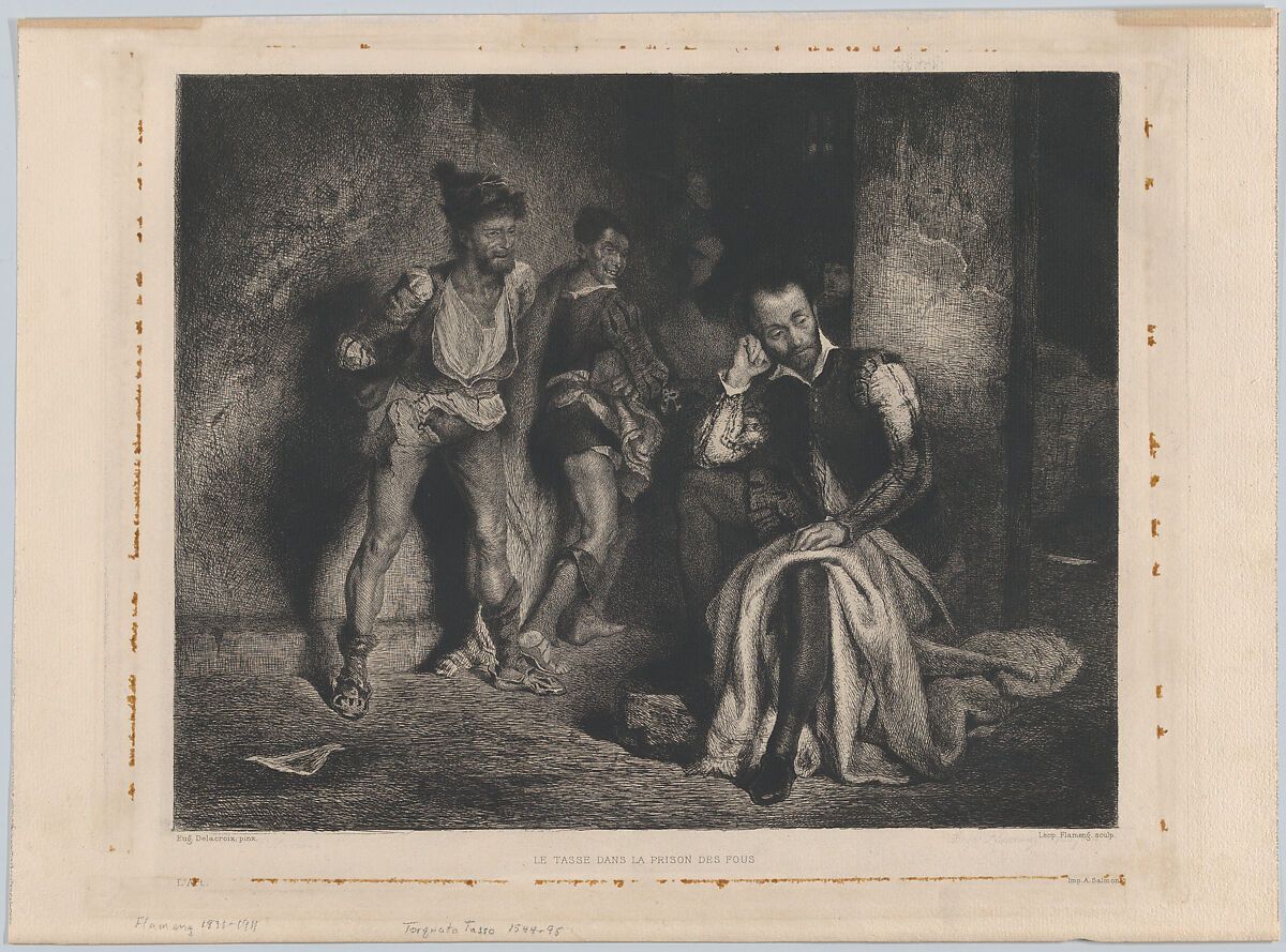 Tasso in Prison, from "L'Art", Léopold Flameng (French (born Belgium), Brussels 1831–1911 Paris), Etching 