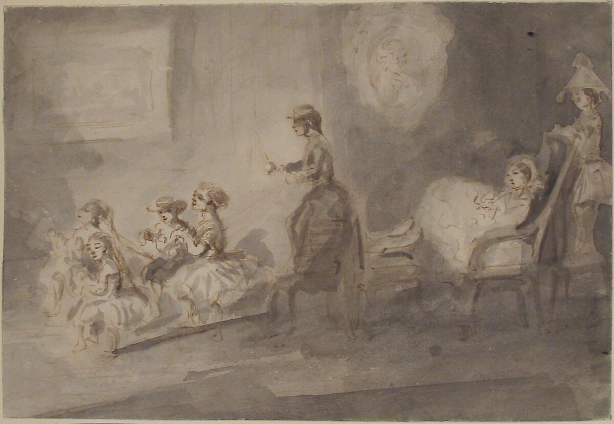 Children Playing Horse and Carriage, Constantin Guys (French, Flushing 1802–1892 Paris), Pen and brown ink, brush and gray wash