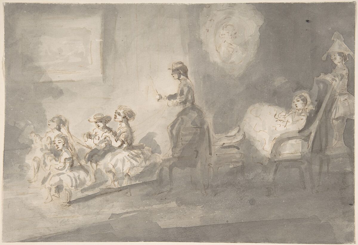 Children Playing Horse and Carriage, Constantin Guys (French, Flushing 1802–1892 Paris), Pen and brown ink, brush and gray wash 