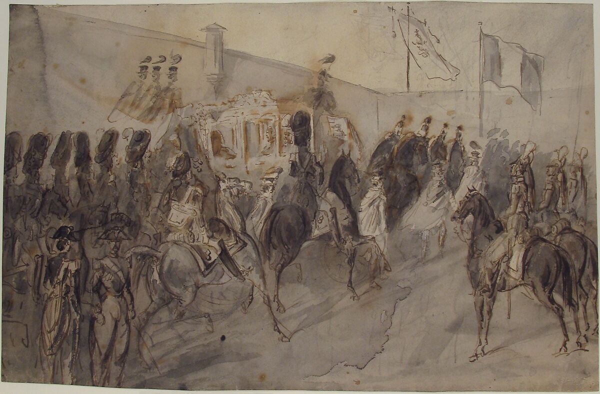 The Senator Returning from the Vatican, Constantin Guys (French, Flushing 1802–1892 Paris), Pen and brown ink, brush and  gray and black wash, over graphite
