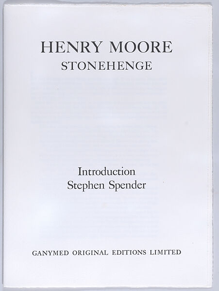 Stonehenge Title Page, Henry Moore (British, Castleford 1898–1986 Much Hadham), Etching and aquatint 