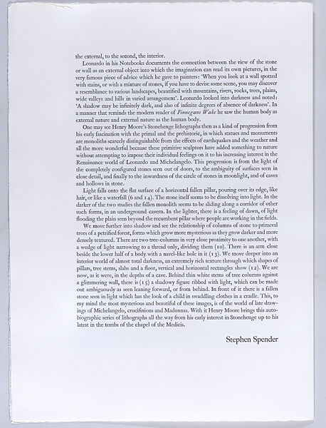 Stonehenge Title Page, Henry Moore (British, Castleford 1898–1986 Much Hadham), Etching and aquatint