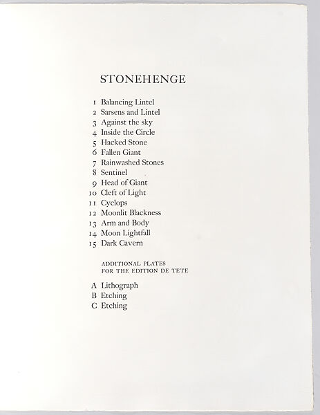 Stonehenge Title Page, Henry Moore (British, Castleford 1898–1986 Much Hadham), Etching and aquatint