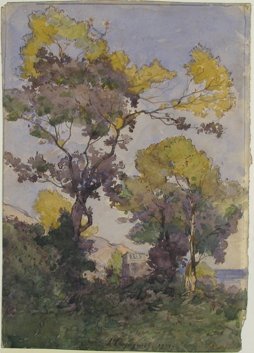 Landscape, Henri-Joseph Harpignies (French, Valenciennes 1819–1916 Saint-Privé), Watercolor, graphite