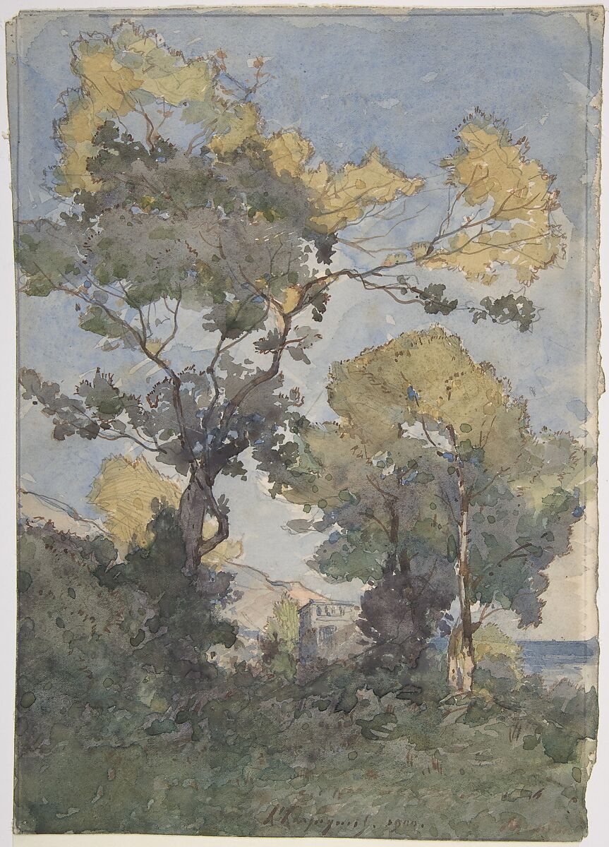 Landscape, Henri-Joseph Harpignies (French, Valenciennes 1819–1916 Saint-Privé), Watercolor, graphite 