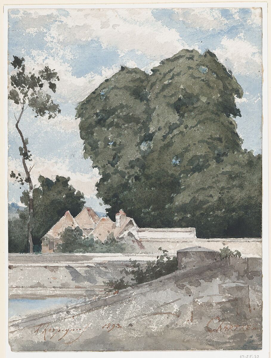 View from the Ramparts at Chartres, Henri-Joseph Harpignies (French, Valenciennes 1819–1916 Saint-Privé), Watercolor 
