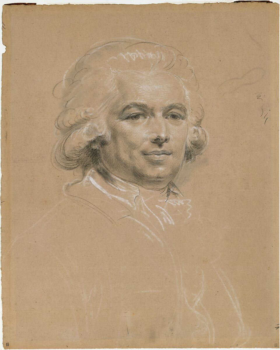 Head of a Man, Claude Jean-Baptiste Hoin (French, Dijon 1750–1817 Dijon), Charcoal, stumped, black chalk, heightened with white, on beige paper