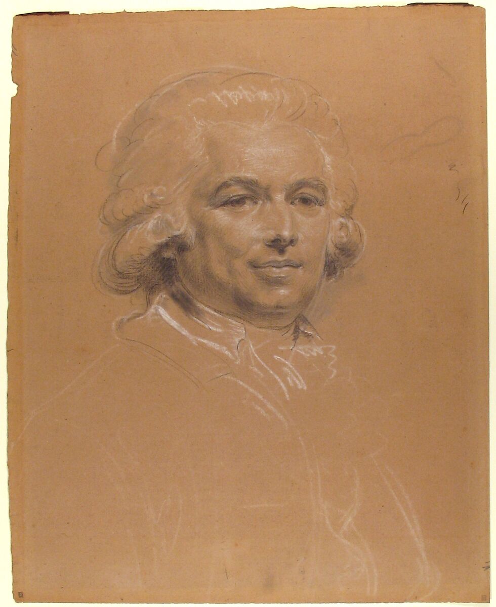 Head of a Man, Claude Jean-Baptiste Hoin (French, Dijon 1750–1817 Dijon), Charcoal, stumped, black chalk, heightened with white, on beige paper