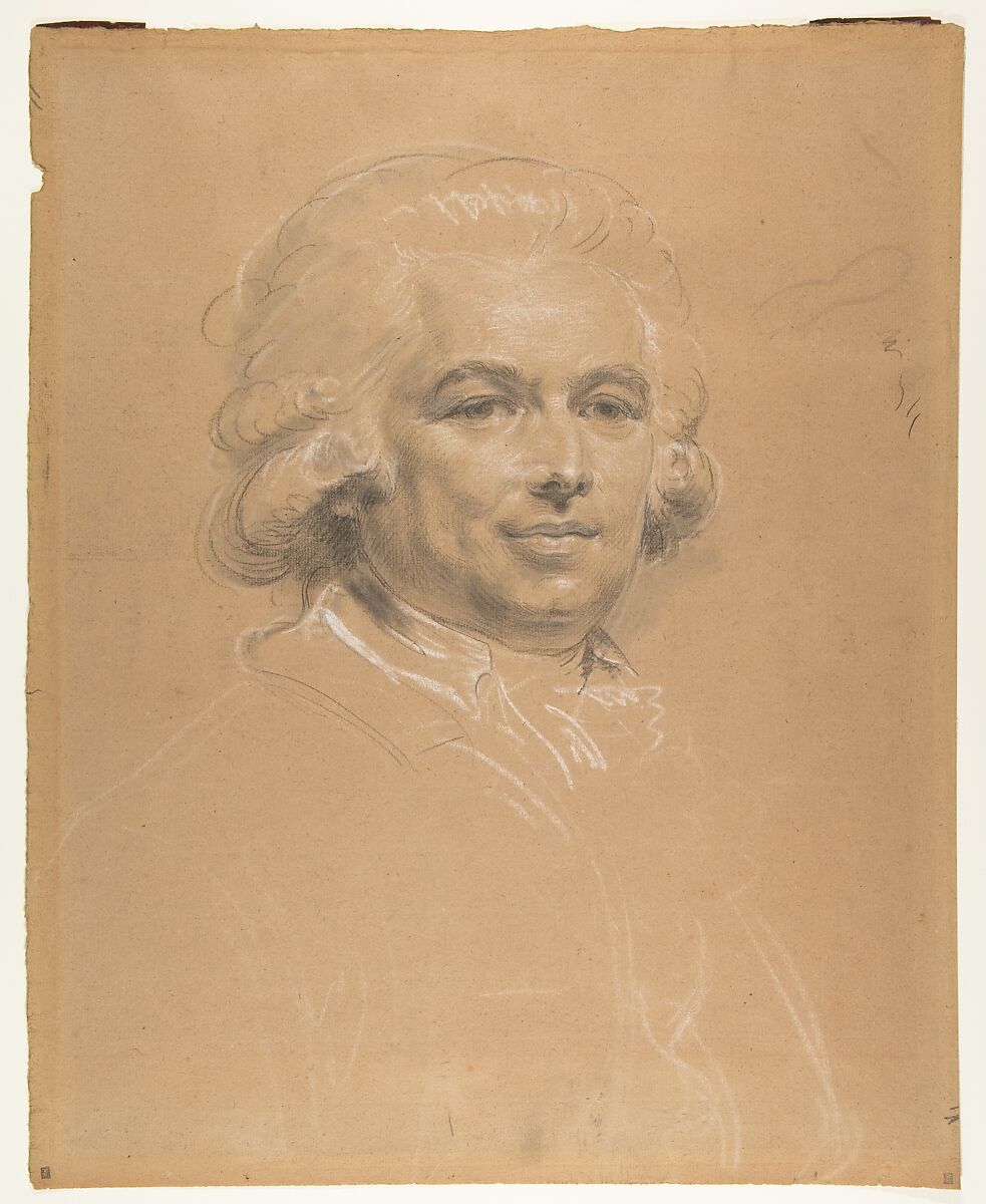 Head of a Man, Claude Jean-Baptiste Hoin (French, Dijon 1750–1817 Dijon), Charcoal, stumped, black chalk, heightened with white, on beige paper 