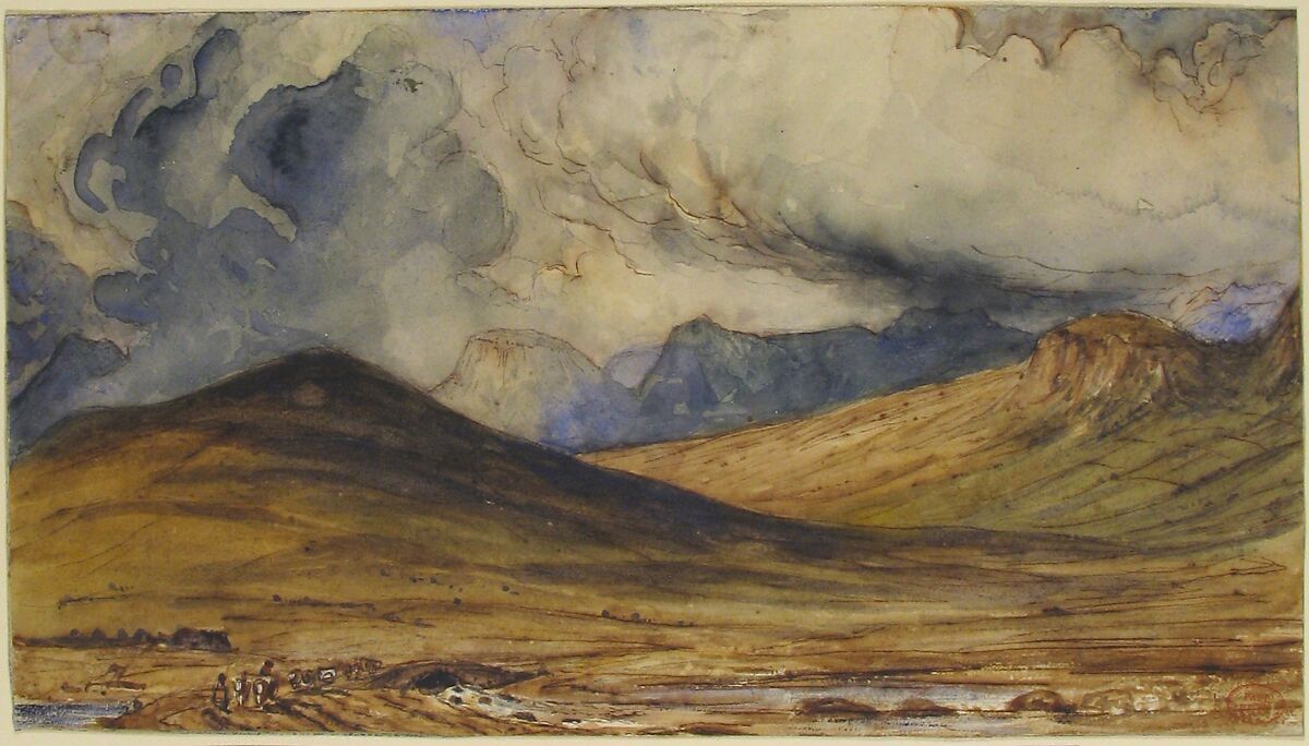Mountains of Auvergne, Paul Huet (French, Paris 1803–1869 Paris), Watercolor with pen and brown ink