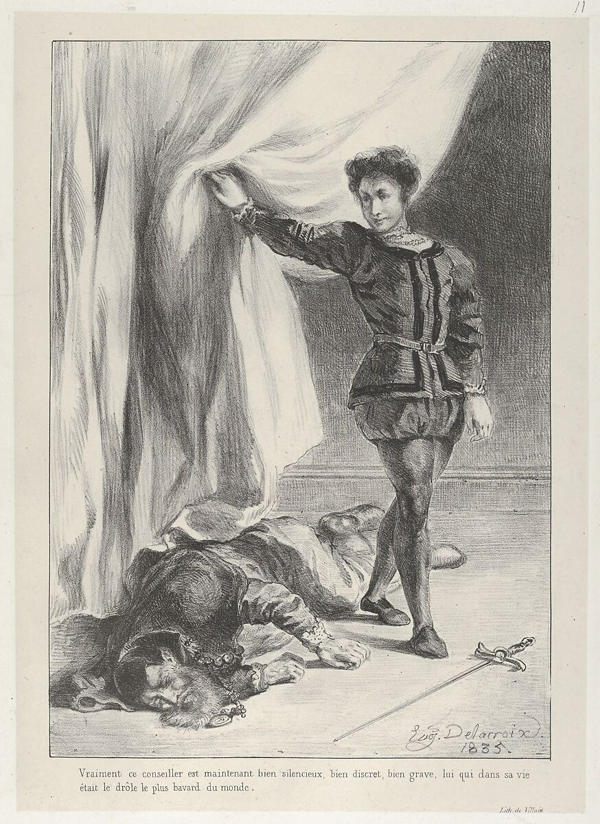 Hamlet and the Corpse of Polonius, Eugène Delacroix (French, Charenton-Saint-Maurice 1798–1863 Paris), Lithograph; second state of four 