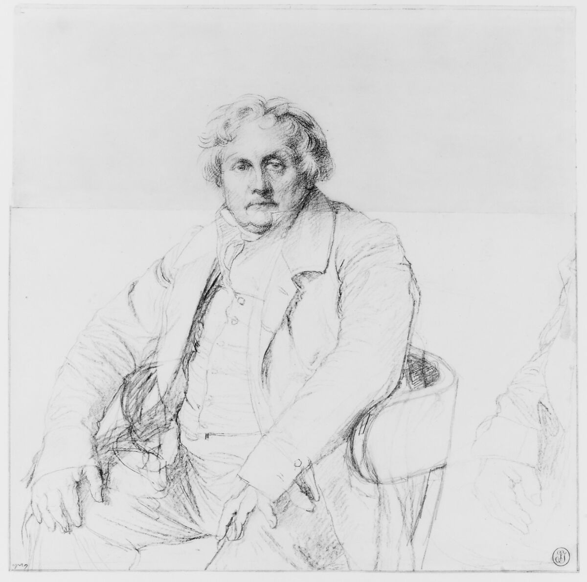 Study for the Portrait of Louis-François Bertin (1766–1841), Jean Auguste Dominique Ingres (French, Montauban 1780–1867 Paris), Black chalk and graphite