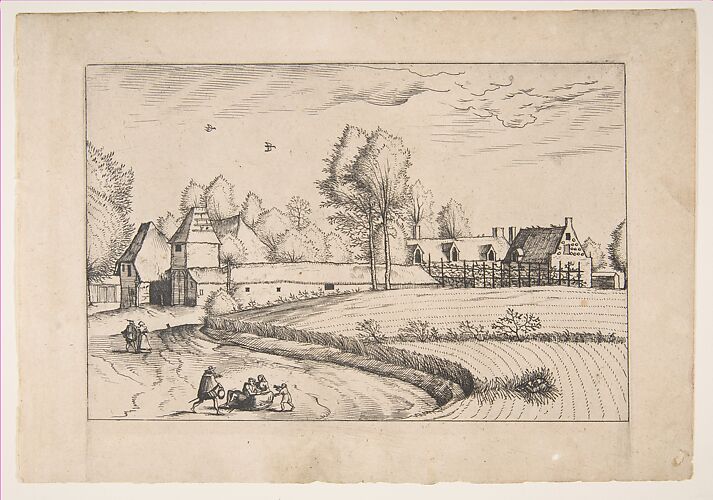 Country Houses, couple and cornfield in the foreground, from the series The Small Landscapes (Praediorum Villarum)