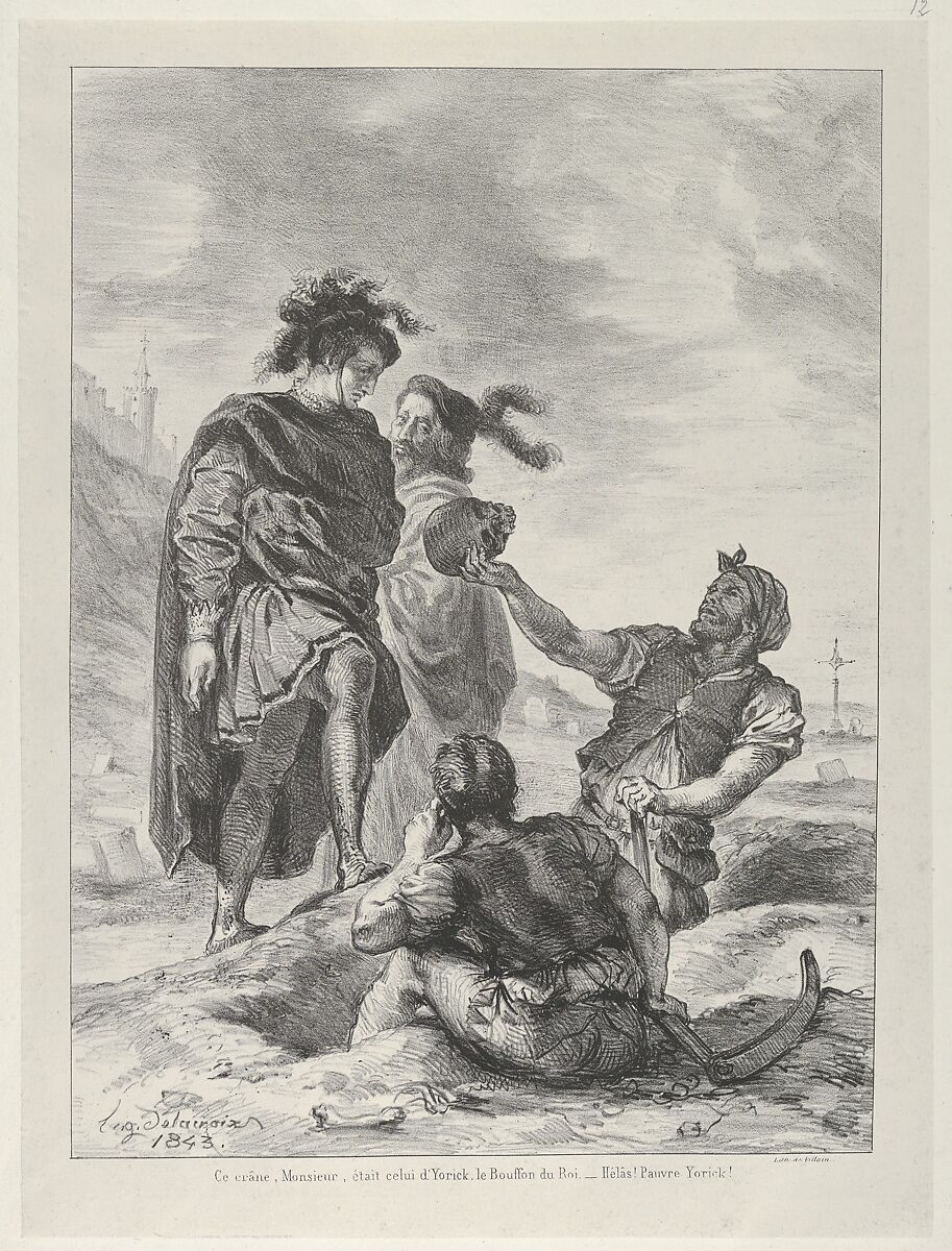 Hamlet and Horatio before the Gravediggers, Eugène Delacroix (French, Charenton-Saint-Maurice 1798–1863 Paris), Lithograph; second state of four 