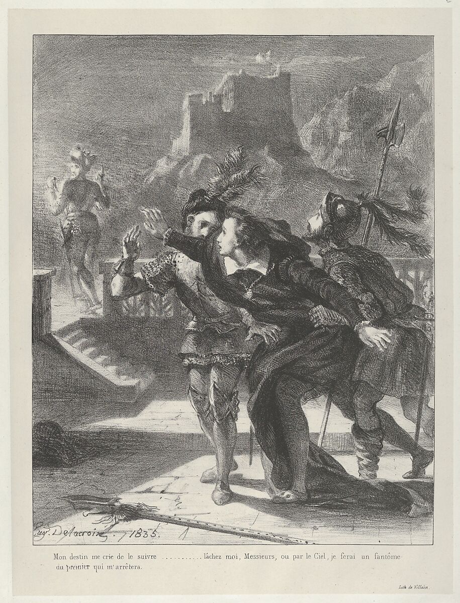 Hamlet Tries To Follow His Father's Ghost, Eugène Delacroix (French, Charenton-Saint-Maurice 1798–1863 Paris), Lithograph; second state of four 
