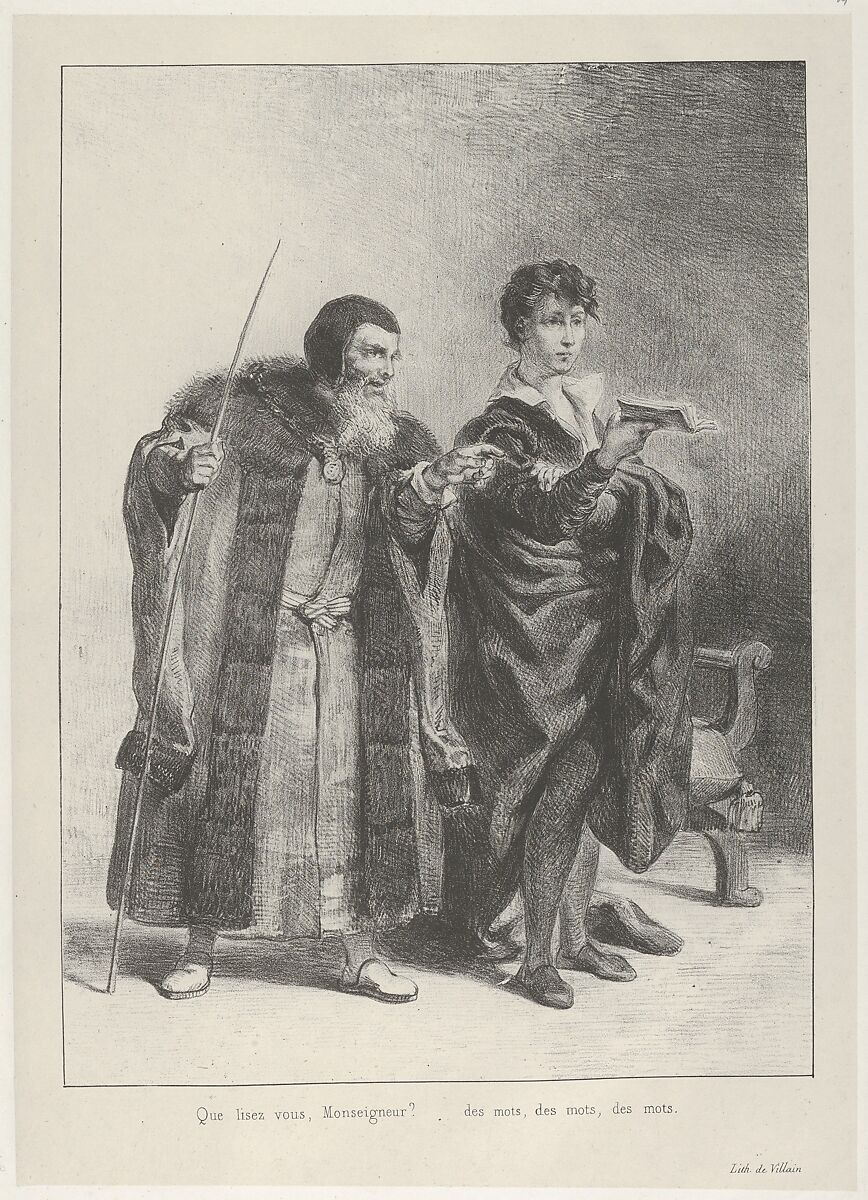 Polonius and Hamlet, Eugène Delacroix (French, Charenton-Saint-Maurice 1798–1863 Paris), Lithograph; second state of four 