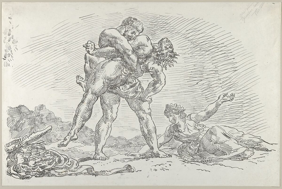 Hercules and Antaeus, Eugène Delacroix (French, Charenton-Saint-Maurice 1798–1863 Paris), Lithograph on wove paper; only state 