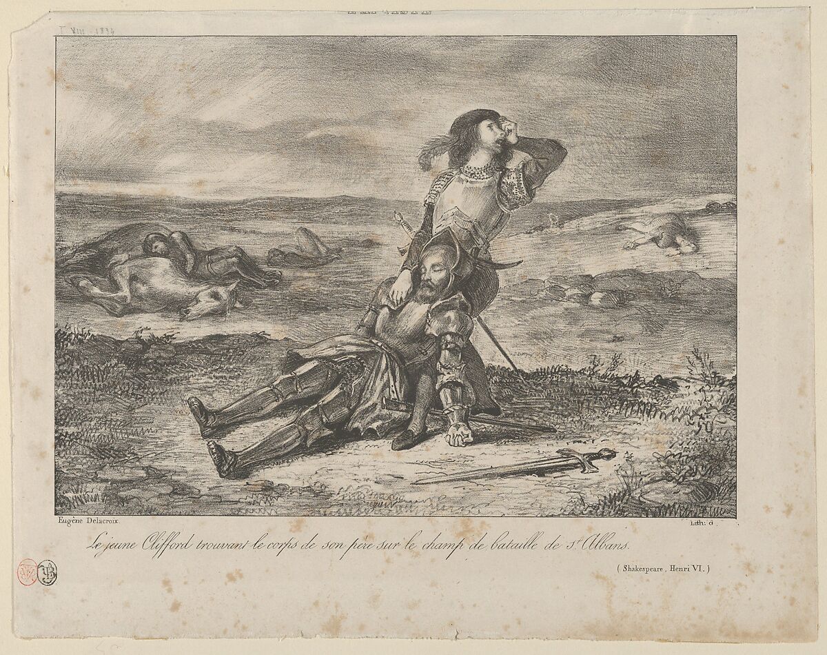 Young Clifford Finding the Body of his Father, from "L'Artiste", Eugène Delacroix (French, Charenton-Saint-Maurice 1798–1863 Paris), Lithograph; third state of three 