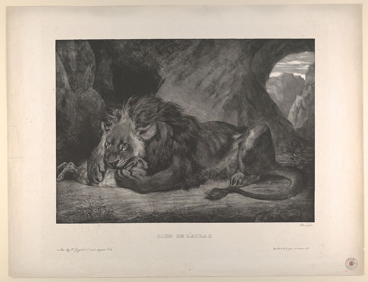 Lion of the Atlas Mountains, Eugène Delacroix (French, Charenton-Saint-Maurice 1798–1863 Paris), Lithograph; third state of four 