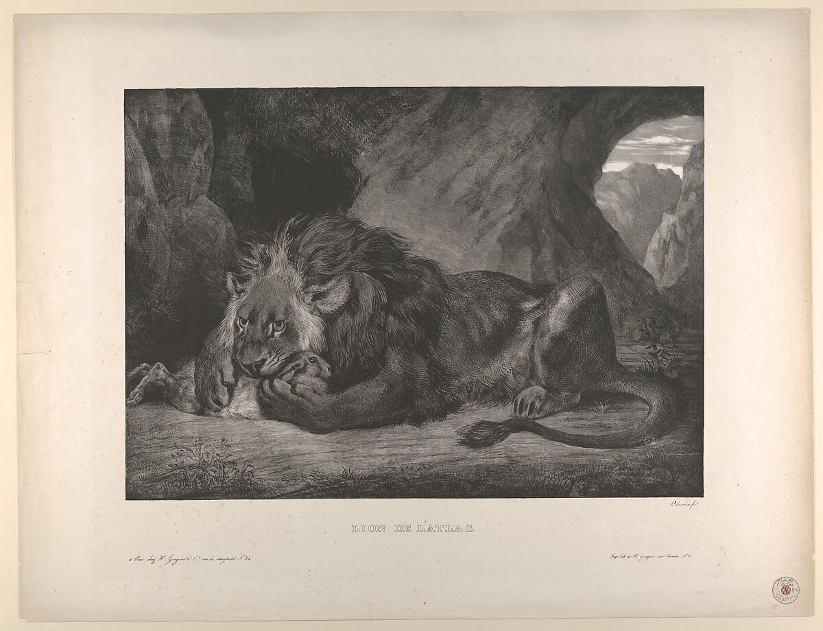 Lion of the Atlas Mountains, Eugène Delacroix  French, Lithograph; third state of four