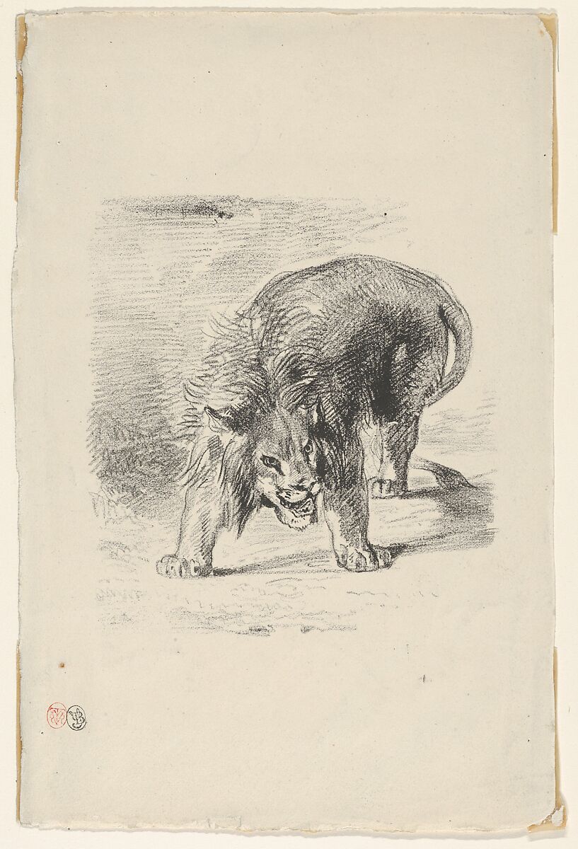 Lion Standing, Eugène Delacroix (French, Charenton-Saint-Maurice 1798–1863 Paris), Lithograph; only state 