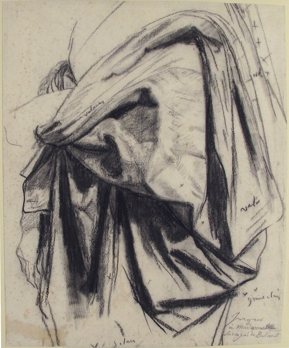 Study for the Drapery of Molière in "The Apotheosis of Homer", Jean Auguste Dominique Ingres (French, Montauban 1780–1867 Paris), Black chalk with stumping