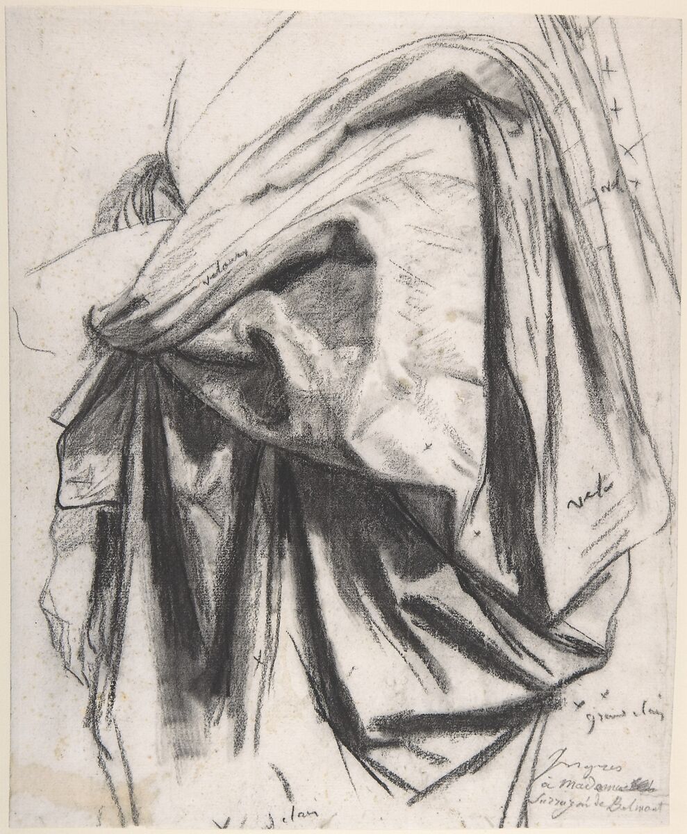 Study for the Drapery of Molière in the "Apotheosis of Homer", Jean Auguste Dominique Ingres (French, Montauban 1780–1867 Paris), Black chalk with stumping 