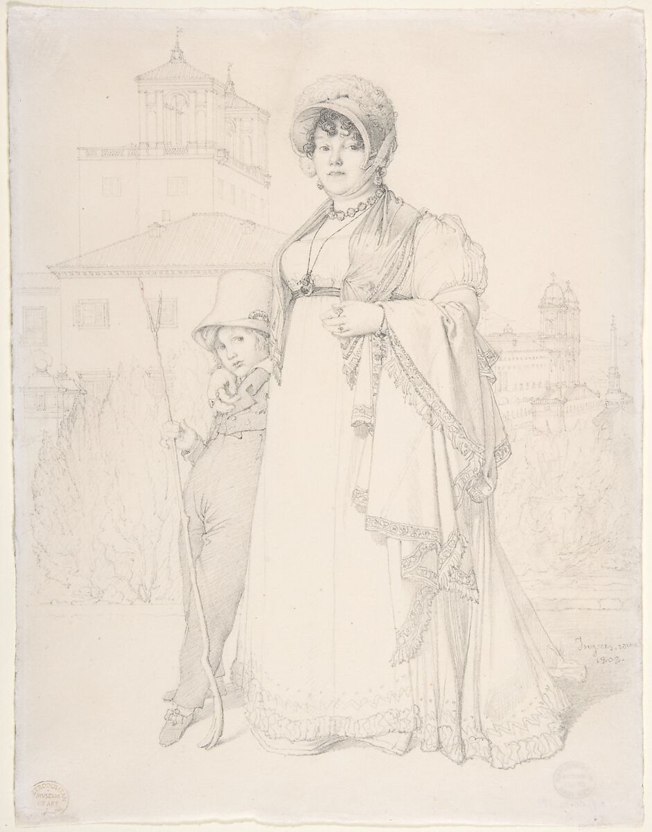 Madame Guillaume Guillon Lethière, née Marie-Joseph-Honorée Vanzenne, and her son Lucien Lethière, Jean Auguste Dominique Ingres  French, Graphite