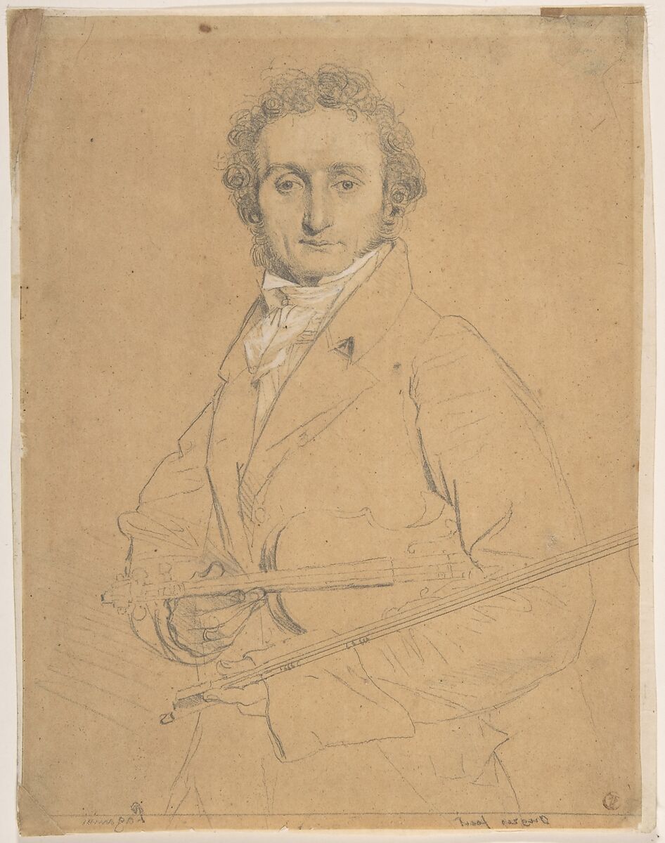 Niccolò Paganini (1782–1840), Jean Auguste Dominique Ingres  French, Counterproof or tracing strengthened with graphite and gouache on translucent paper