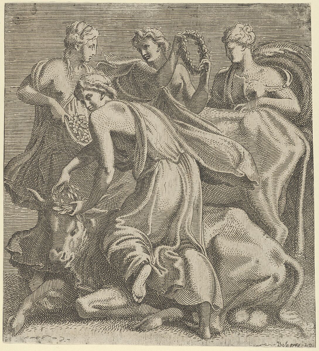 The Rape of Europa, Léon Davent (French, active 1540–56), Etching 