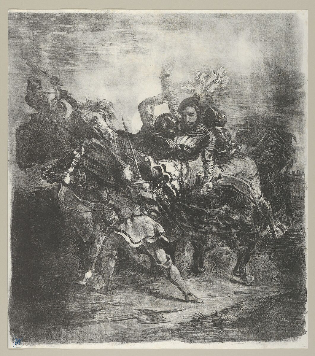 Weislingen attacked by Goetz's Men, Eugène Delacroix (French, Charenton-Saint-Maurice 1798–1863 Paris), Lithograph; second state of two 