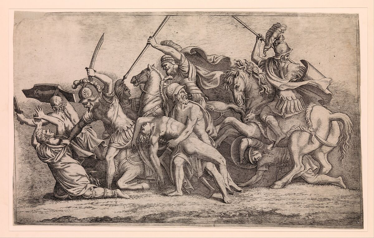 Achilles Removing Patroclus' Body From the Battle, Léon Davent (French, active 1540–56), Etching 