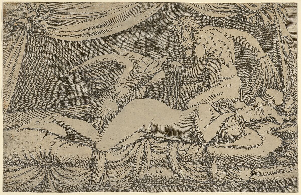 Jupiter and Antiope, Léon Davent (French, active 1540–56), Etching 