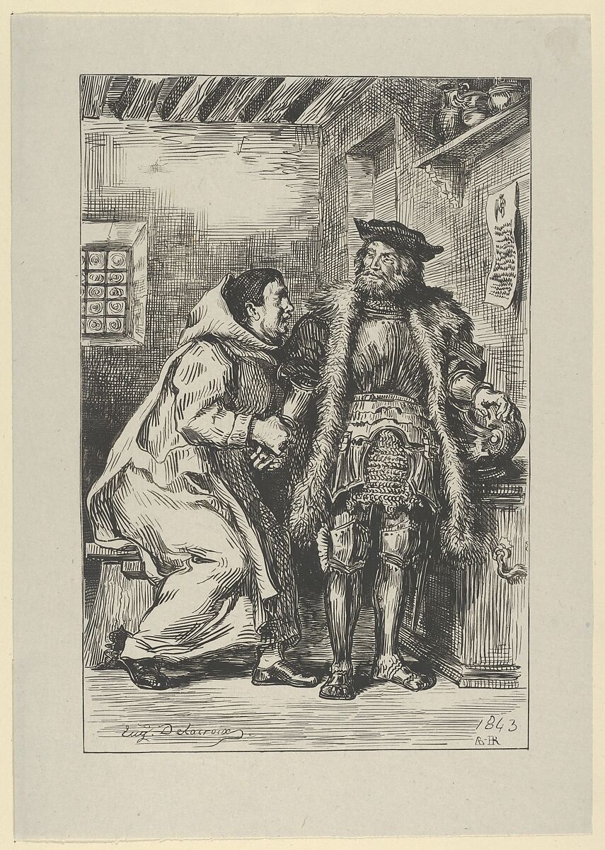 Goetz and Friar Martin, Designed by Eugène Delacroix (French, Charenton-Saint-Maurice 1798–1863 Paris), Wood engraving; proof before letters 