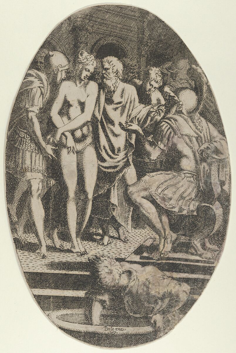 Timocleia Before Alexander, Léon Davent (French, active 1540–56), Etching 