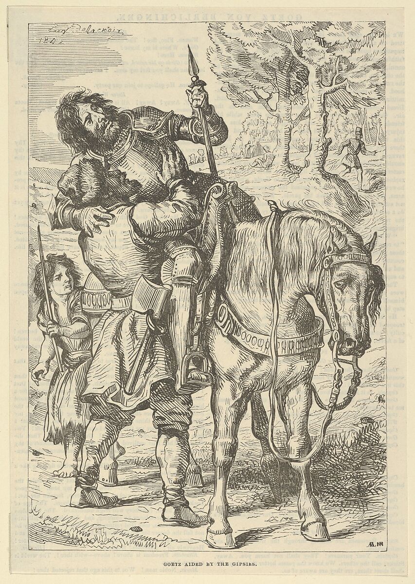 Goetz Aided by the Gypsies, After Eugène Delacroix (French, Charenton-Saint-Maurice 1798–1863 Paris), Wood engraving (or possibly stereotype) on newsprint 