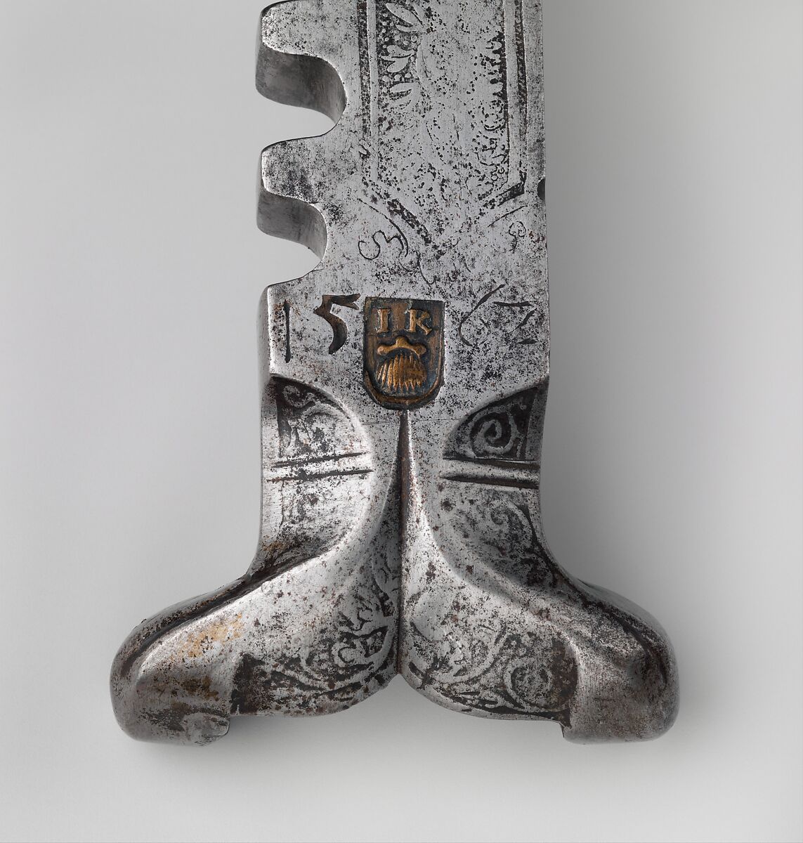 Crossbow (Halbe Rüstung) with Cranequin (Winder), Steel, wood (fruitwood, probably cherry and plum), staghorn, copper alloy, hemp, wool, probably German, possibly Saxony; cranequin, probably German