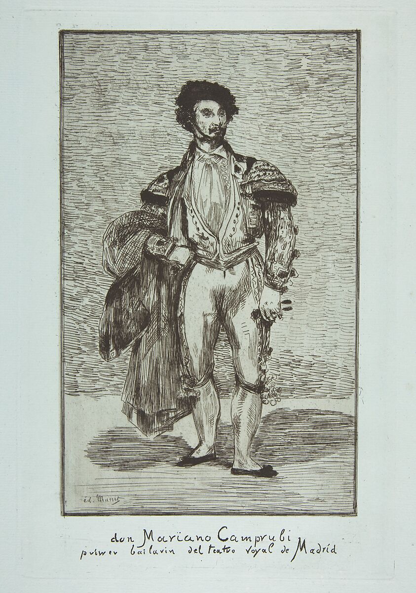 Don Mariano Camprubi (Le Baïlarin), Edouard Manet (French, Paris 1832–1883 Paris), Etching on blue laid paper, only state 