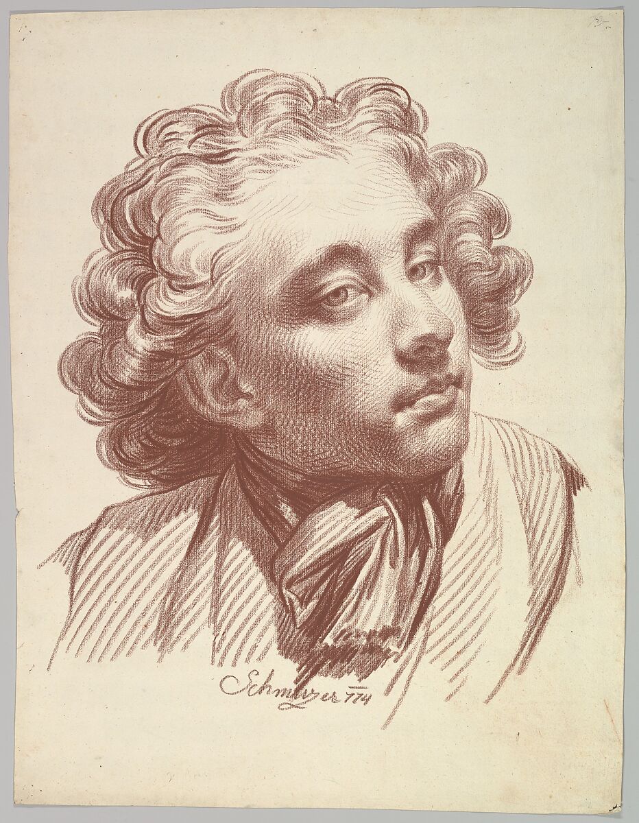 Head of a Young Man Looking Right, Jakob Matthias Schmutzer (Austrian, Vienna 1733–1811 Vienna), Reddish-brown chalk 