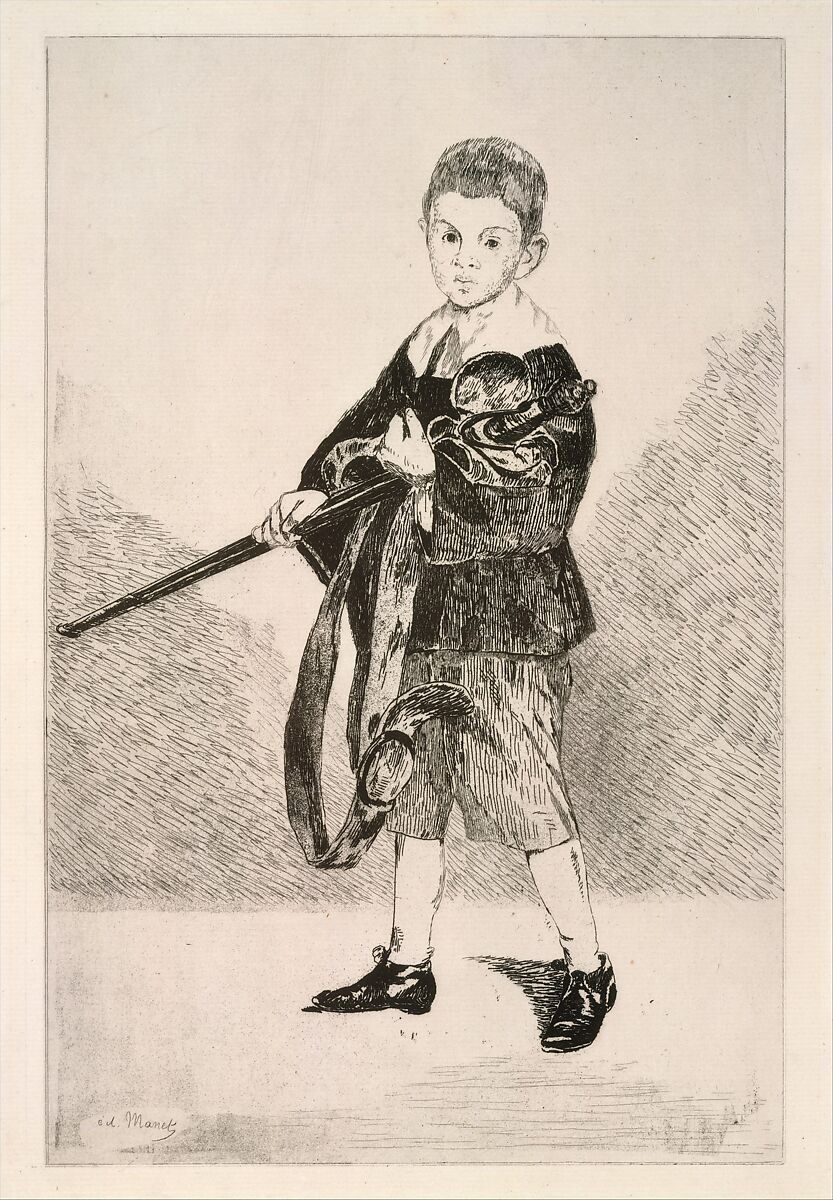 Boy with a Sword, Turned Left, Edouard Manet (French, Paris 1832–1883 Paris), Etching and aquatint on laid paper (Hudelist), state III of IV