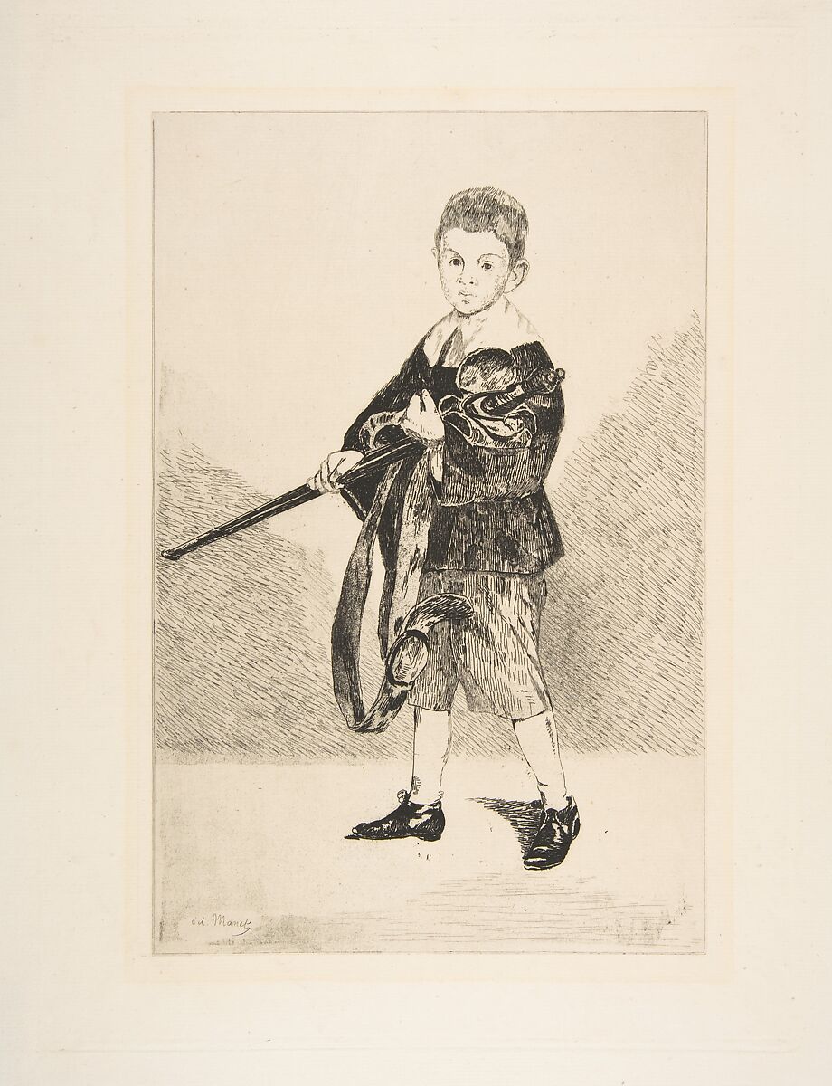 Boy with a Sword, Turned Left, Edouard Manet (French, Paris 1832–1883 Paris), Etching and aquatint on laid paper (Hudelist), state III of IV