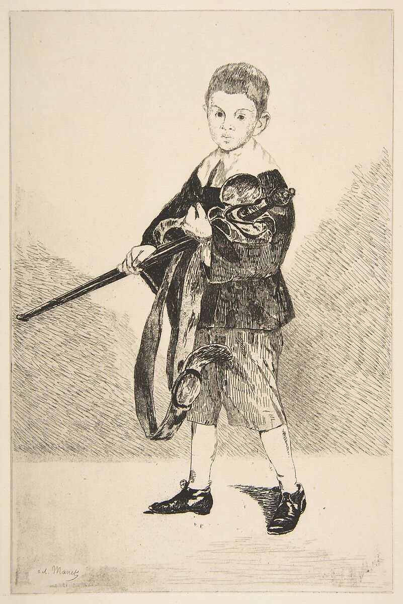 Boy with a Sword, Turned Left, Edouard Manet (French, Paris 1832–1883 Paris), Etching and aquatint on laid paper (Hudelist), state III of IV 