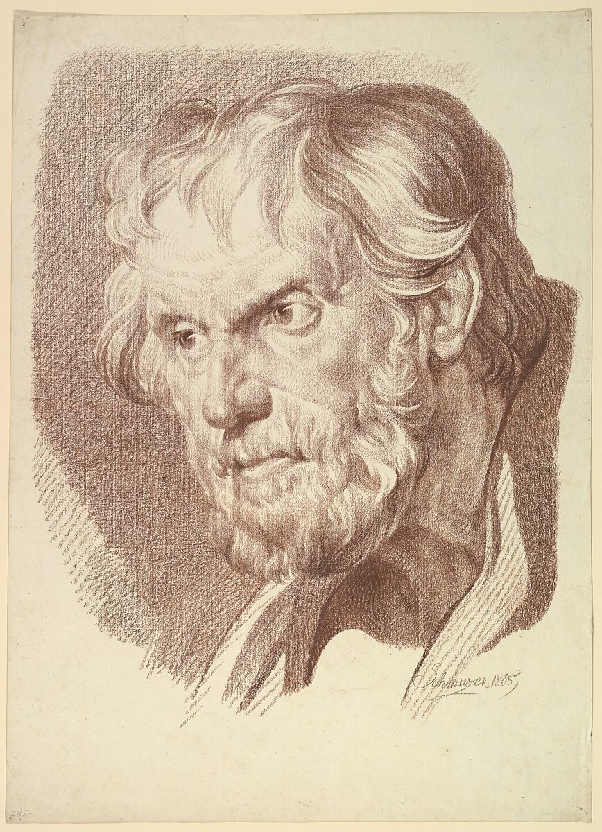 Head of Bearded Old Man, Jakob Matthias Schmutzer (Austrian, Vienna 1733–1811 Vienna), Reddish-brown chalk 