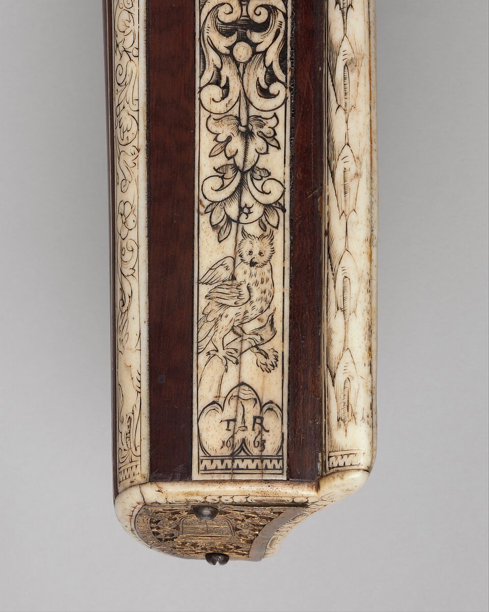 Large Crossbow (Ganze Rüstung) of Johann Georg, Baron von Rechenberg, Steel, wood, wood veneer (snakewood), ivory (elephant), staghorn, horn, copper alloy, gold, wool, leather, German, probably Dresden